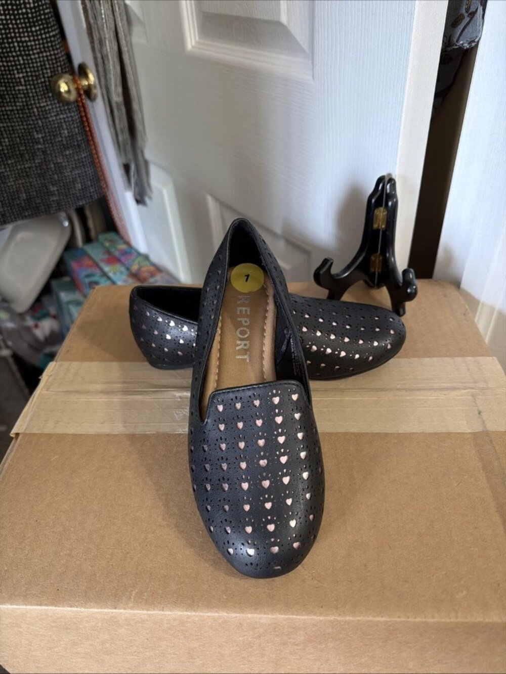 Girl's Report Black Perforated Slip-On Ballet Shoes - Size 1 - EUC